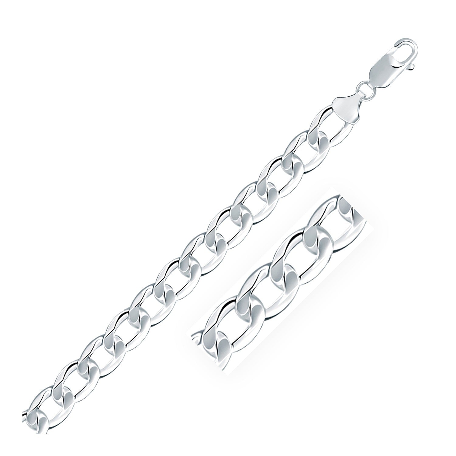 Rhodium Plated Sterling Silver Curb Style Chain (8.40 mm) in a sleek high-contrast midnight luxury editorial style